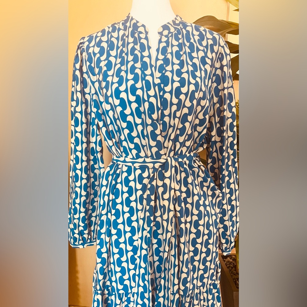 Zara Long Sleeve Dress in Blue and White